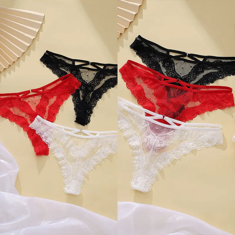 

Mesh Thong Black White Red Short Transparent Cutout Low Waist Women's Underwear Romantic Panty Sexy