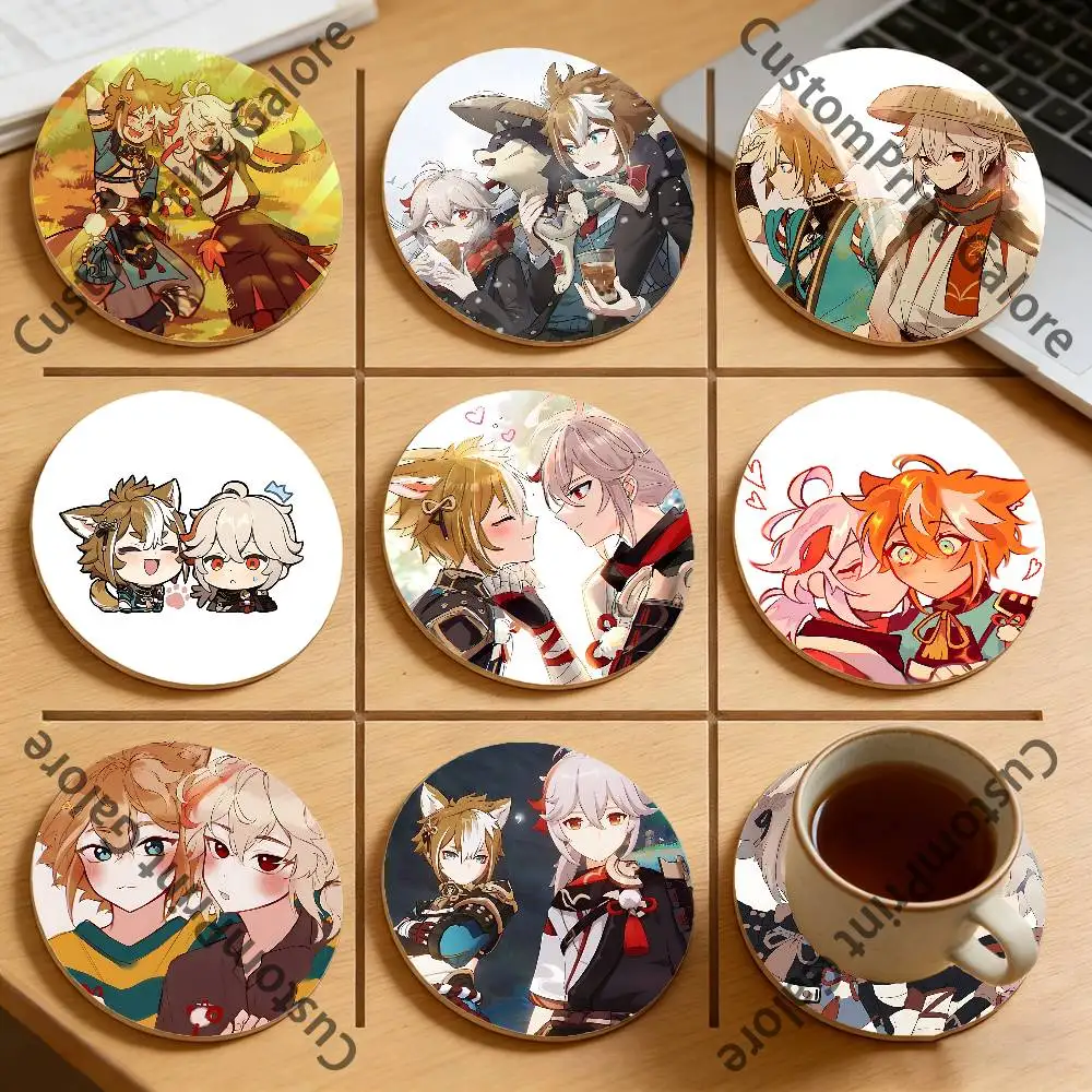 

Kazuha Gorou KazuGorou Natural Pine Wood Round Coasters Non-Slip Heat-Resistant Cup Mats for Coffee Drinks