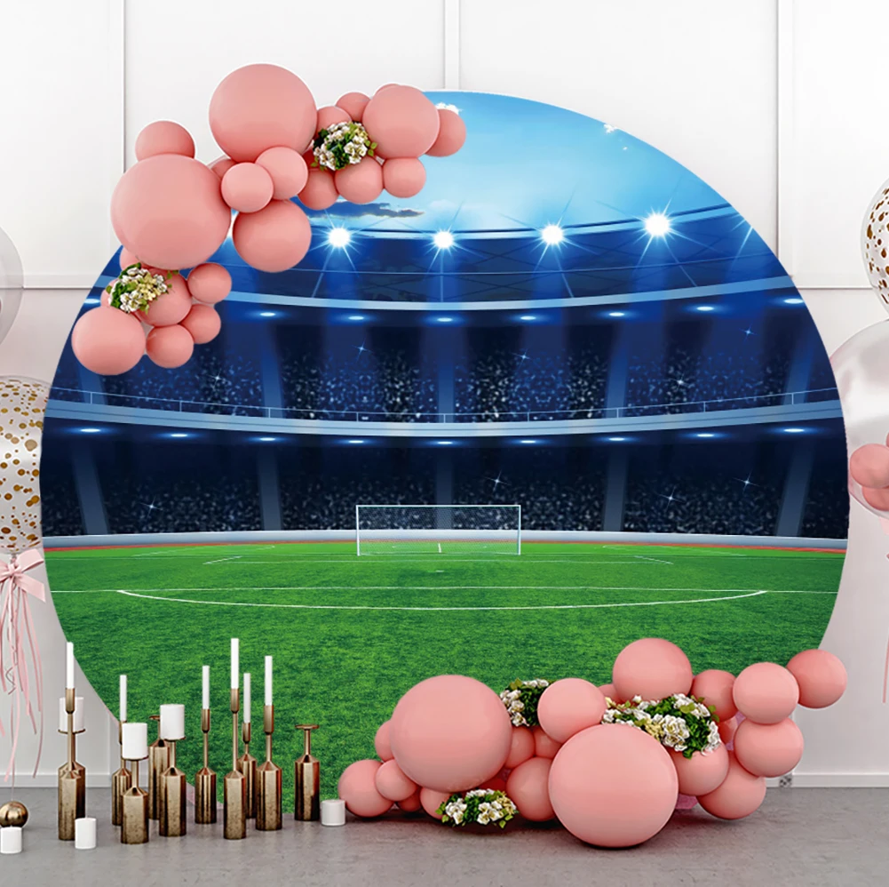 Tampa redonda do fundo do partido do futebol, decoração do campo de futebol para bolos Table Boys, banner do feliz aniversario, fundo da foto
