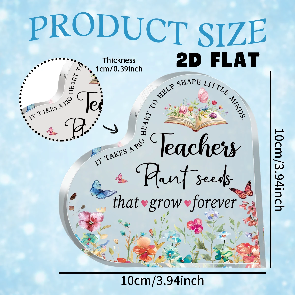 1pc Teacher Day Appreciation Floral Design Heart Acrylic Plaque For Thank You Teacher Educator Gift,Office Classroom Table Decor