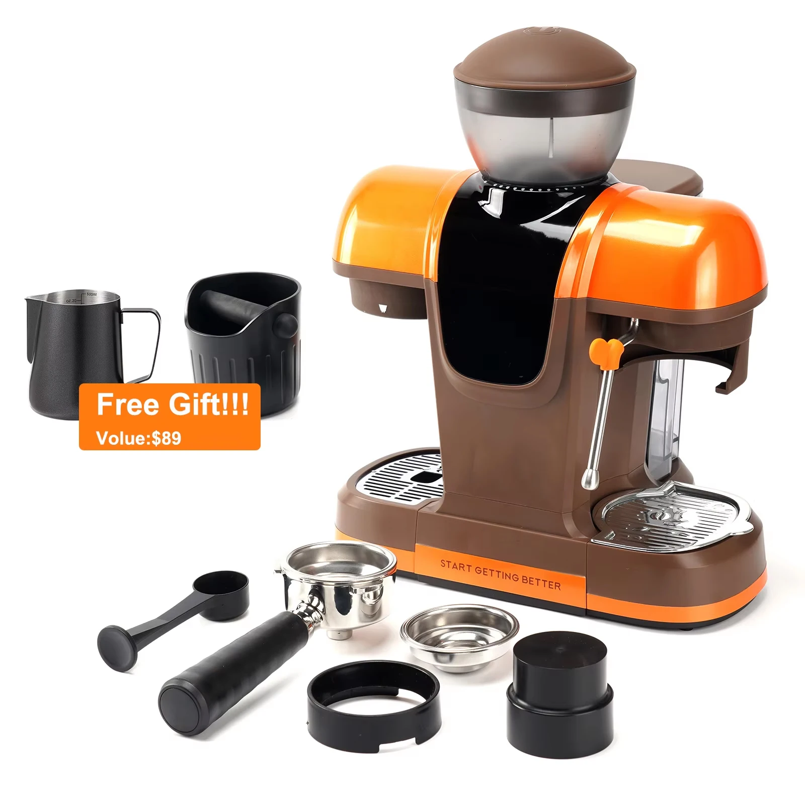 RECAFIMIL 3-in-1 Semi Automatic Espresso Coffee Machine 58mm Portafilter Super Slim Coffee Maker with Coffee Grinder 0.8L Tank