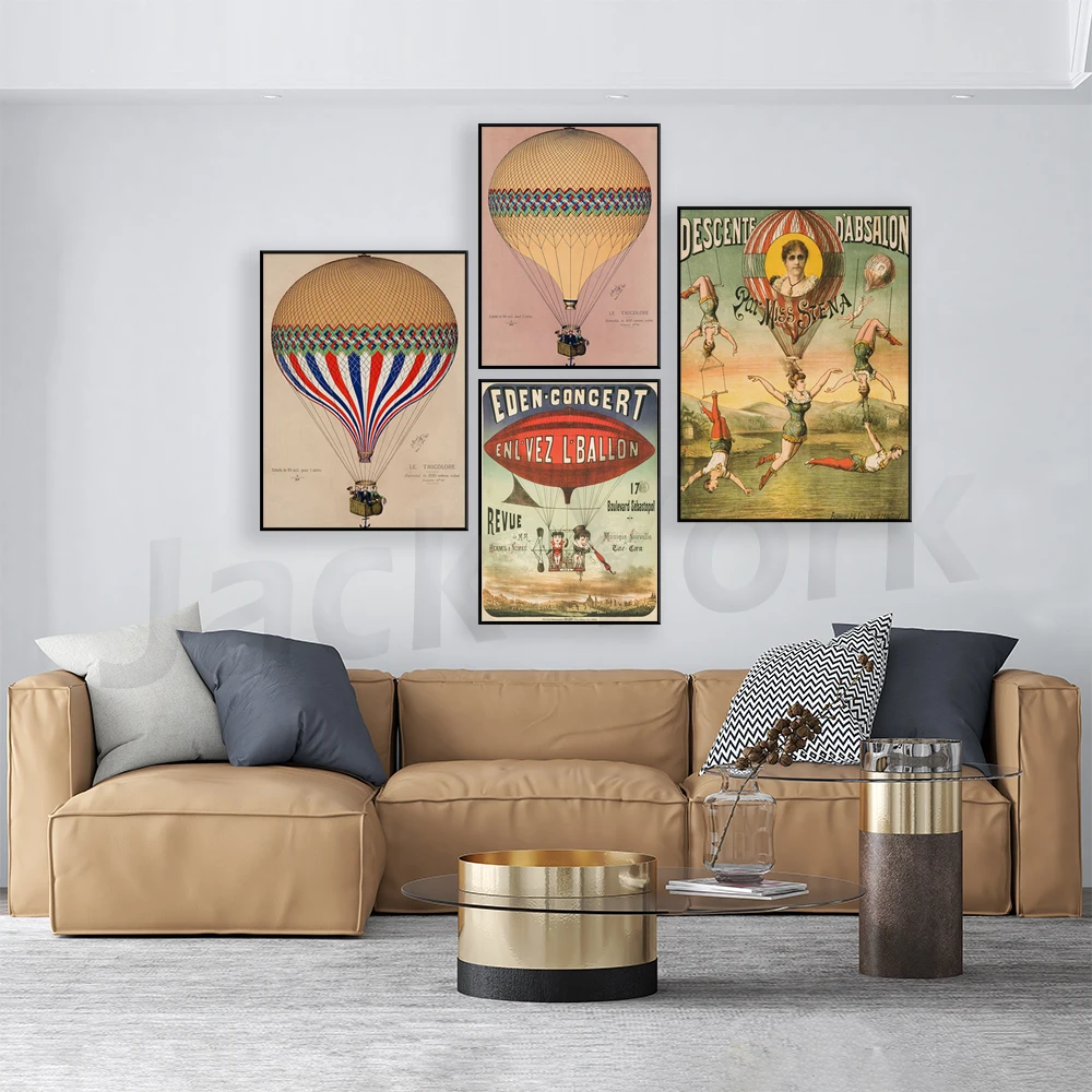 Print Hot air balloon art circus poster, vintage balloon art print, vintage circus trapeze