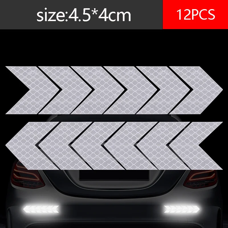 10/12PCS Car Reflective Sticker Arrow Rear Bumper Sticker Motorcycle Trunk Battery Electric Car Night Warning Tail