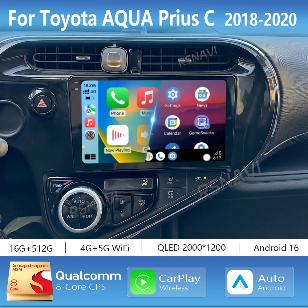 Android 16 Carplay Auto Car Radio Multimedia Player For Toyota AQUA Prius C 2018 2019 2020 Autoradio GPS Stereo 2din Head Unit