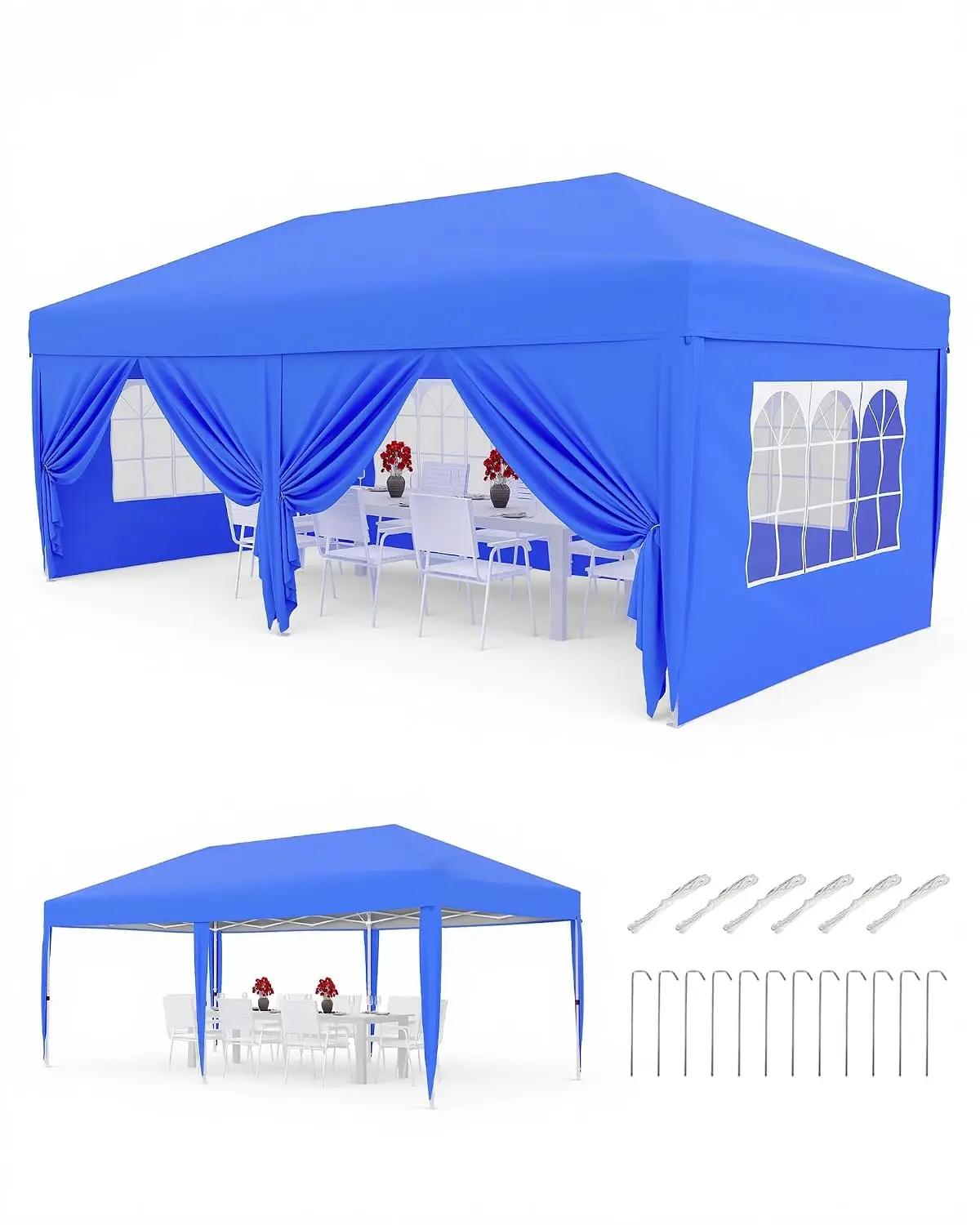 10x20ft Heavy Duty Folding Gazebo 6 Sidewalls Waterproof 150D Oxford UPF 50+ UV Outdoor Wedding Party Tent, Customized