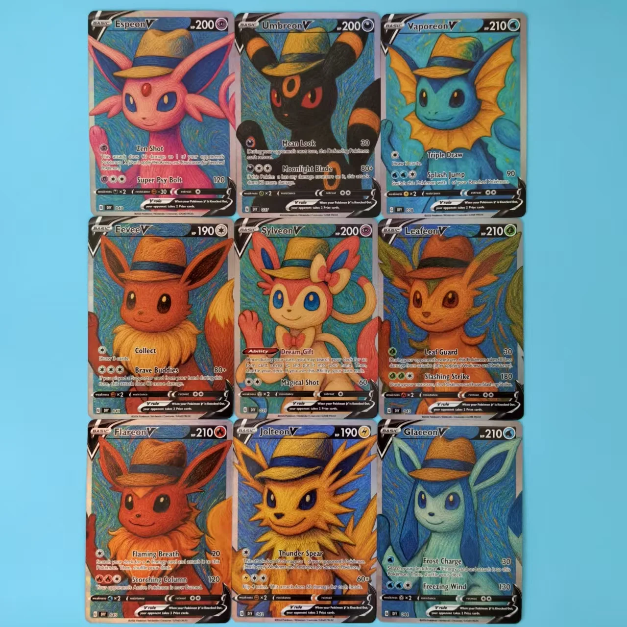 DIY PKM Card Eeveelution Umbreon V Sylveon Leafeon Flareon Jolteon Glaceon V Holo Foil Card DIY TCG Advanced Anime Card