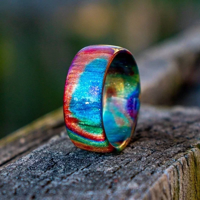 New Colorful Rainbow Acrylic Ring for Women Men Resin Geometric Finger Ring Wedding Valentine's Day Gift Jewelry Accessories