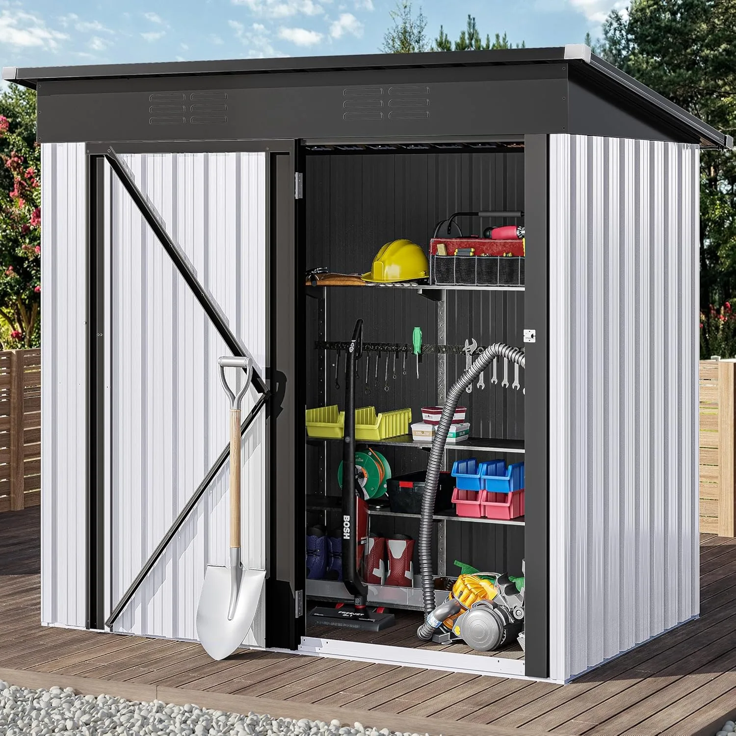 Outdoor Storage Shed 5x3FT, Heavy Duty Metal Tool Sheds Storage House with Lockable Door & Air Vent for Garden Patio Lawn ,White