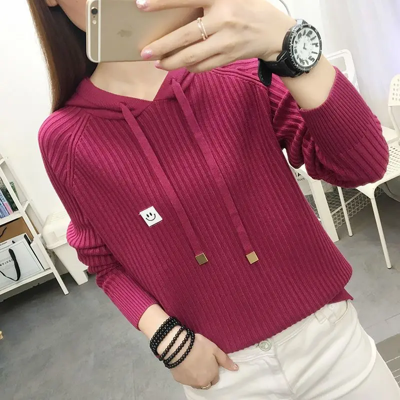 Fashion Hooded Solid Color Knitted Spliced All-match Sweaters Women\'s Clothing 2022 Autumn New Casual Pullovers Loose Warm Tops