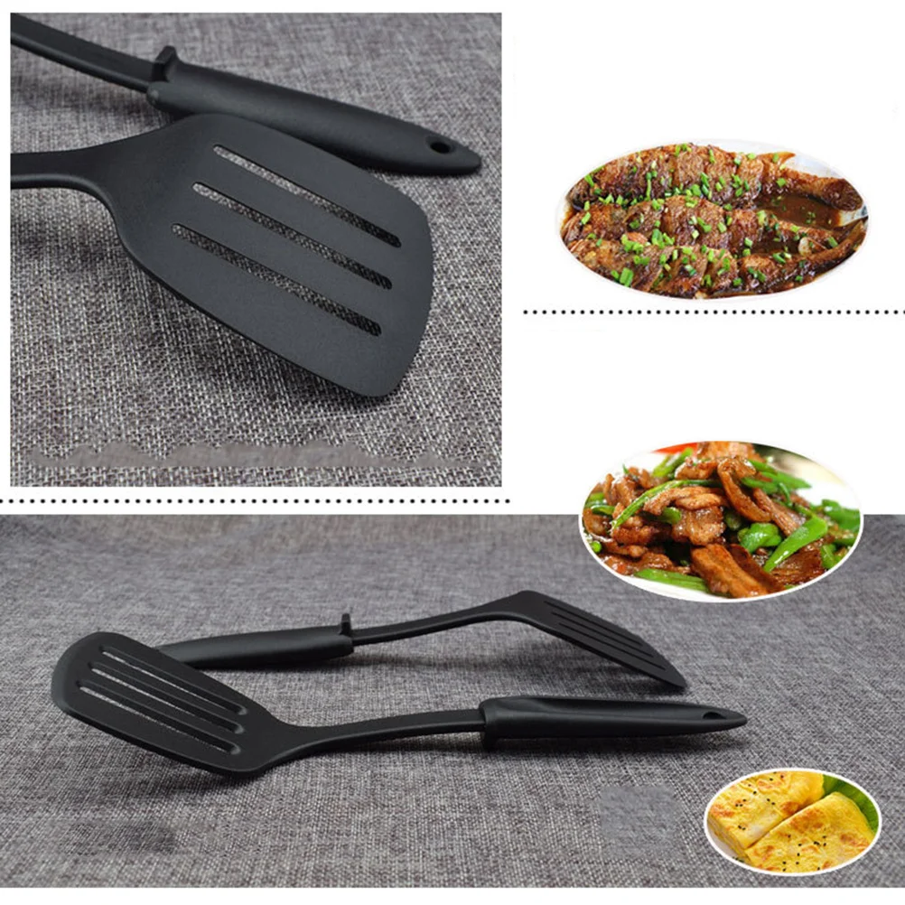 

Plastic Slotted Heat-Resistant Turner Black Non-Stick Nylon Kitchen Utensil Ergonomic Handle Hanging Storage for Home Restaurant