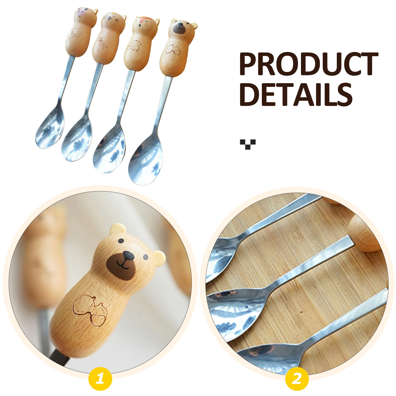 

4pcs Dessert Spoon Coffee Scoops Stirring Spoons Wood Handle Stainless Steel Teacup Spoon Ice Cream Cake Sugar
