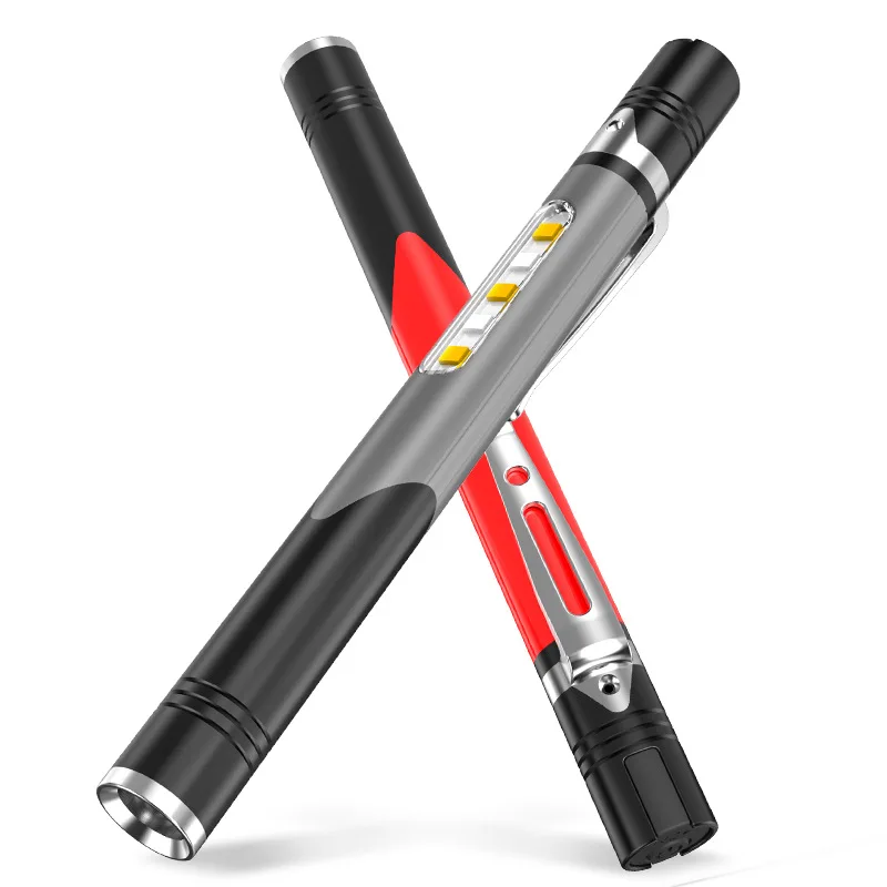New LED Yellow White Dual Light Source Mini Flashlight USB Charging Pen Holder Portable Inspection Work Light Torch Lamp