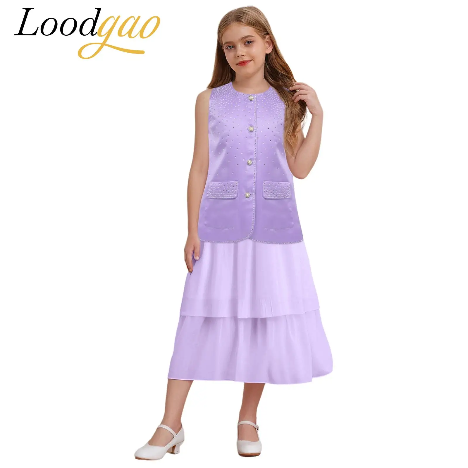 فستان أنيق للفتيات للرقص الحديث مع سترة للحفلات بدلة رسمية مأدبة عيد ميلاد الأطفال زي مسابقة الرقص