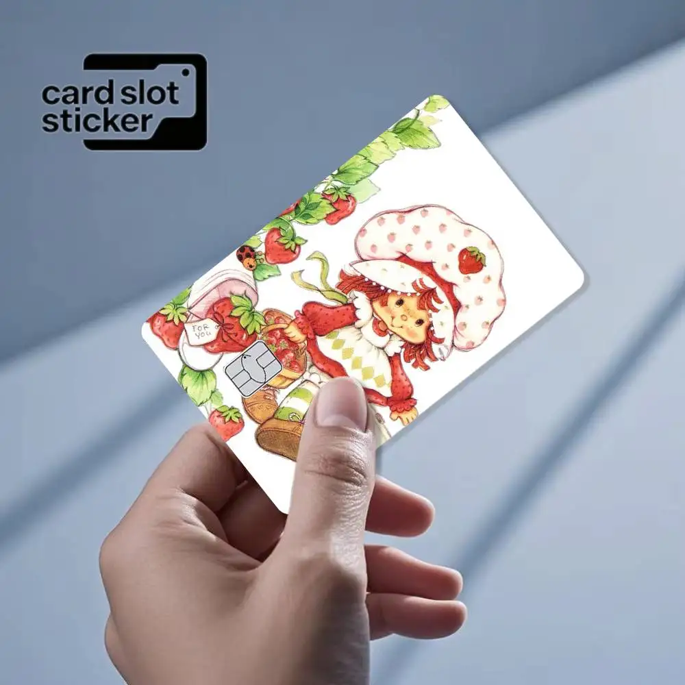 Pink S-Strawberry Shortcake  Credit Card HD Stickers Small Chip Waterproof Sticker Game Card Decal Gift