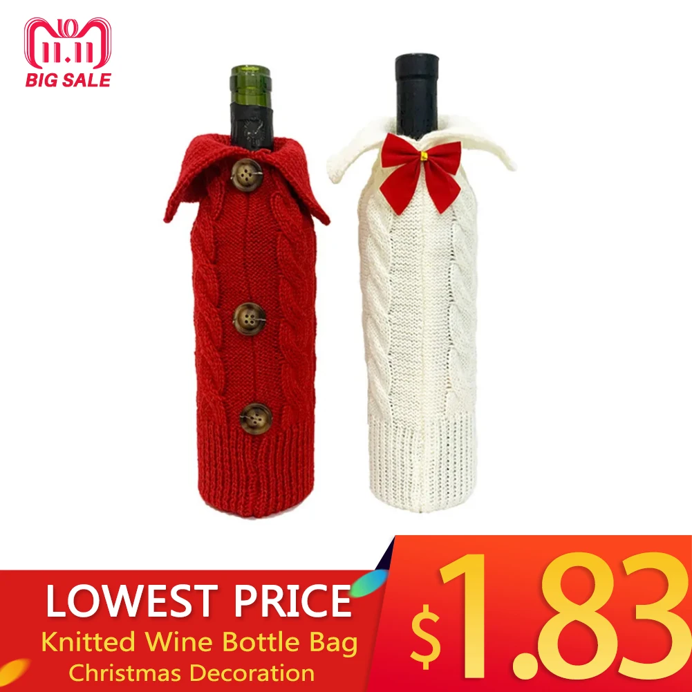 

Christmas Wine Bottle Cover Knitted Wine Bottle Bag Christmas Dinner Table Decoration Sweater For Wine Bottles 2024 Navidad