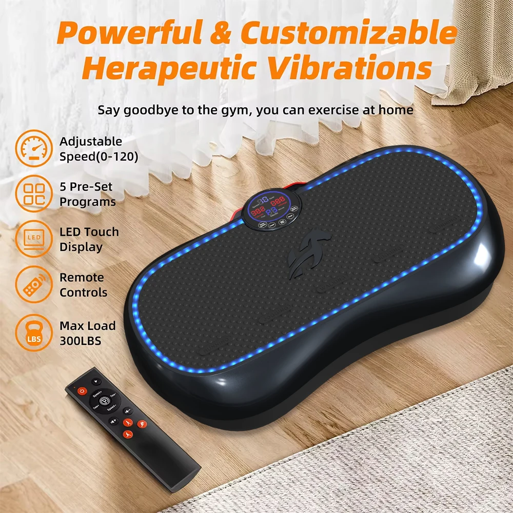 200W Vibration Plate LCD Display with Bluetooth LED Light Compact Vibration Platform Fitness Machine for Home