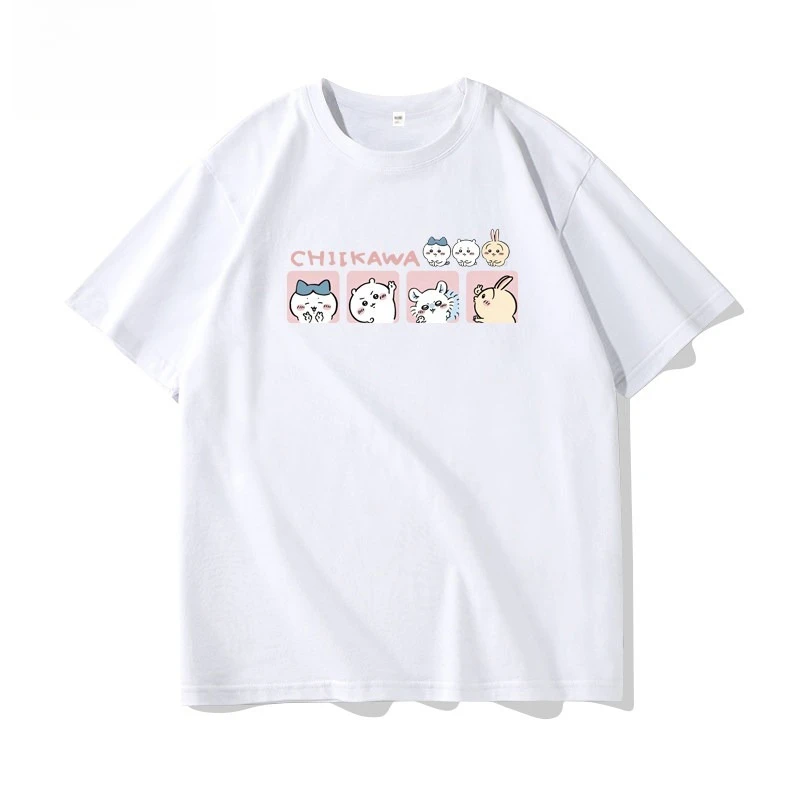 Licensed Chiikawa Multi Character Square Panel T-Shirt Unisex Pure Cotton Loose Harajuku Cute Cartoon Short Sleeve Tee