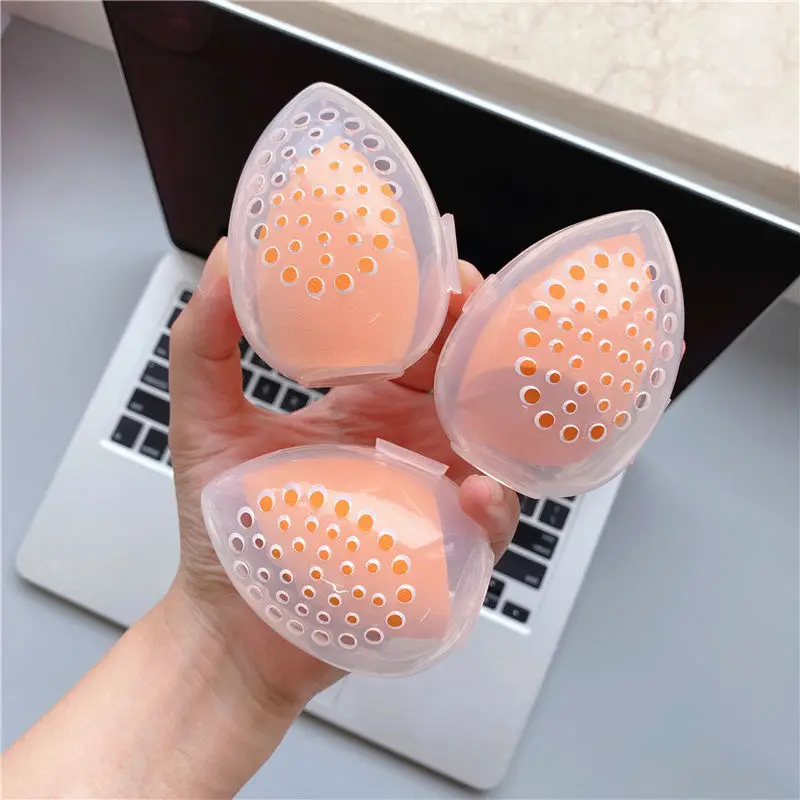 Caja de almacenamiento de esponjas de maquillaje de 2 piezas, soporte para esponjas de belleza, estuche de almacenamiento para difuminadores de maquillaje, soporte para borlas de maquillaje, caja transparente vacía para borlas de cosméticos