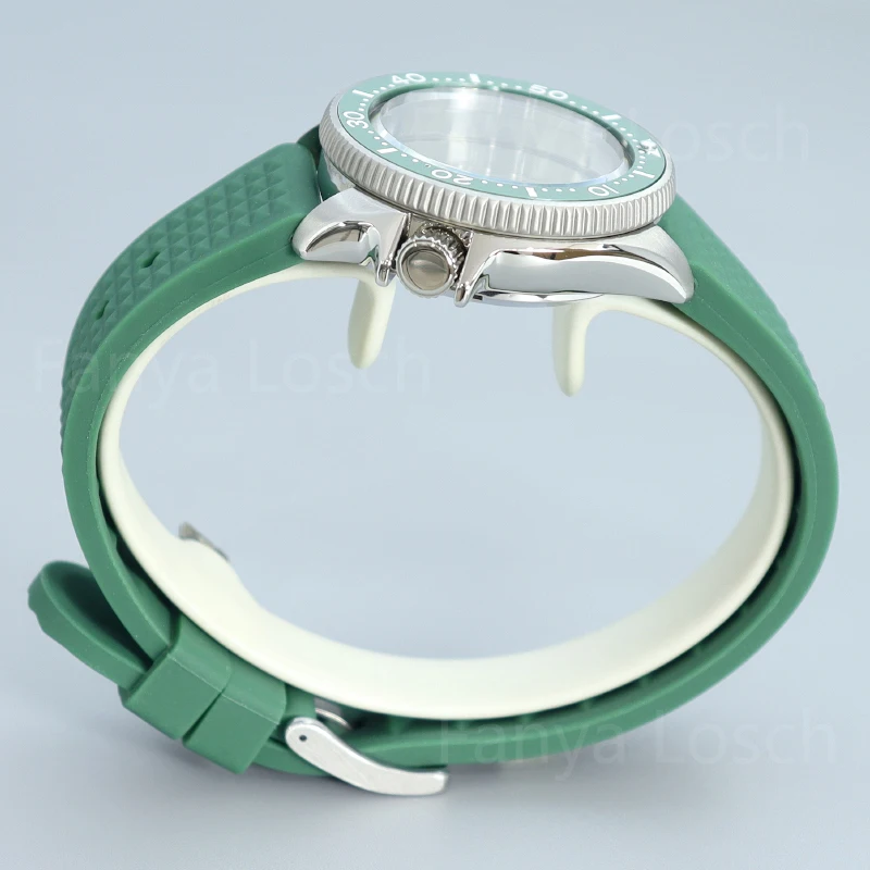 38mm Ms. Watch Case Green Rubber Bracelets Ceramic Bezel Sapphire parts For SKX Seiko Nh35 Nh36 Movement 28.5mm Dial Waterproof