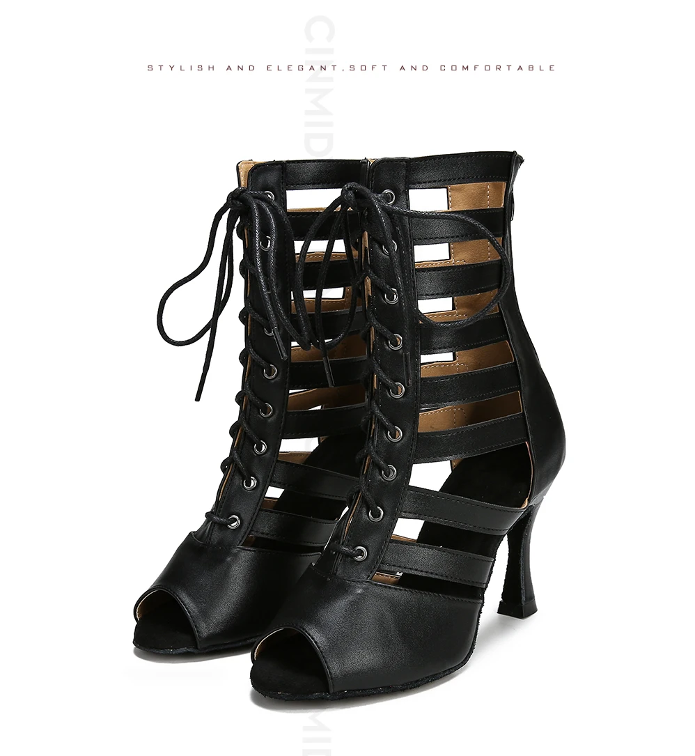 CINMIDY Leder-Tanzstiefel Leopardenmuster Ballsaal-Tanzschuhe Latein-Tanzschuhe Damen Pole Dance Stiefel Tango Damen Party-Schuhe – Detail 14