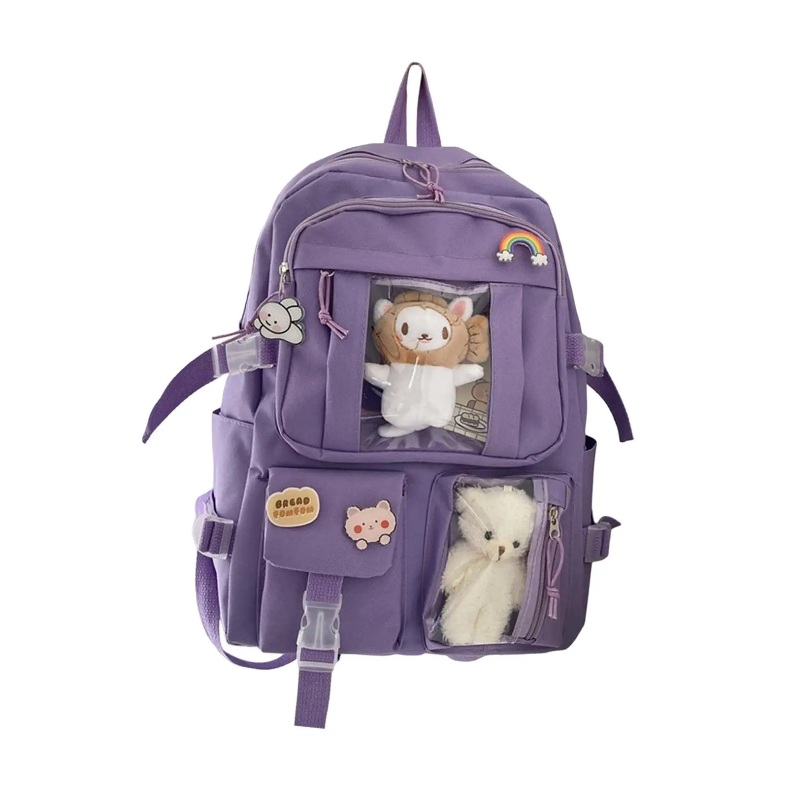 Mochila con correas ajustables para adolescentes, bolso escolar Kawaii con múltiples bolsillos, Harajuku