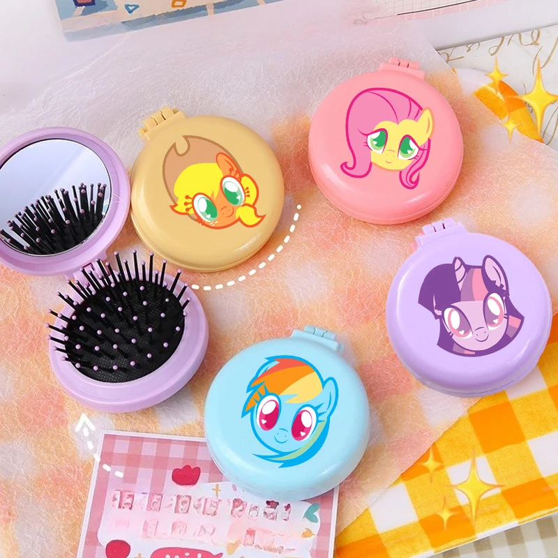 

Расческа-щетка My Little Pony с воздушной подушкой и зеркалом 2-в-1, для девочек, с изображением единорога, портативный инструмент для укладки волос, аксессуар, подарок для женщин