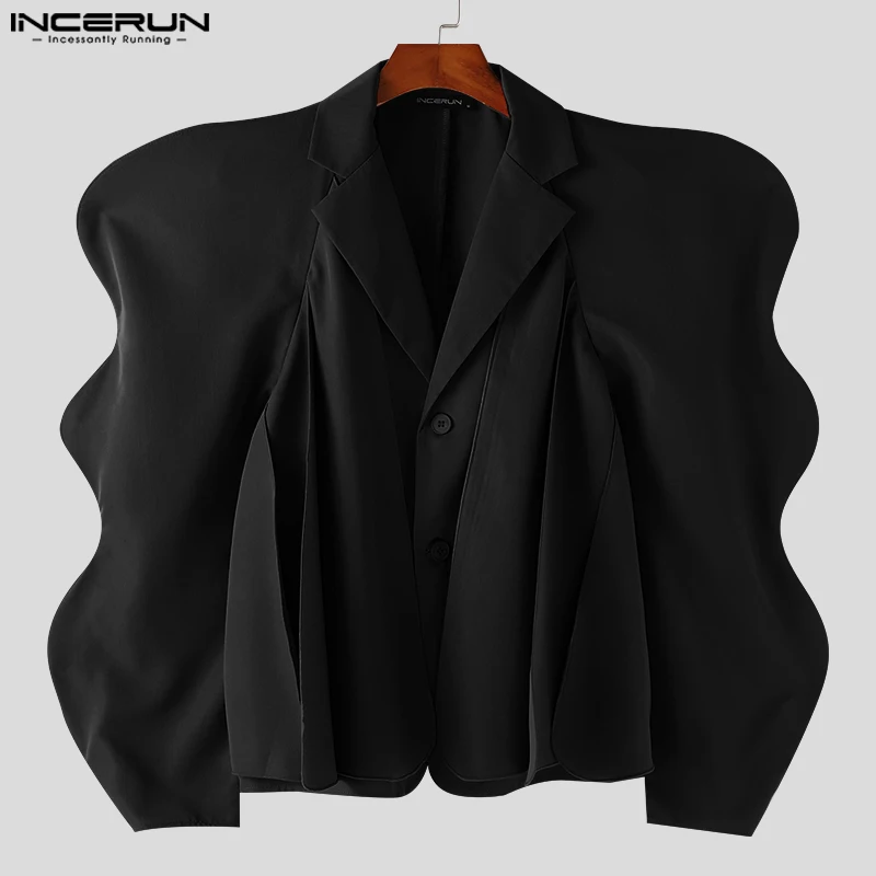 American Style Fashion Men\'s Collarless Design Flounce Blazer Casual Irregular Long Sleeved Suit Jackets S-5XL INCERUN Tops 2023