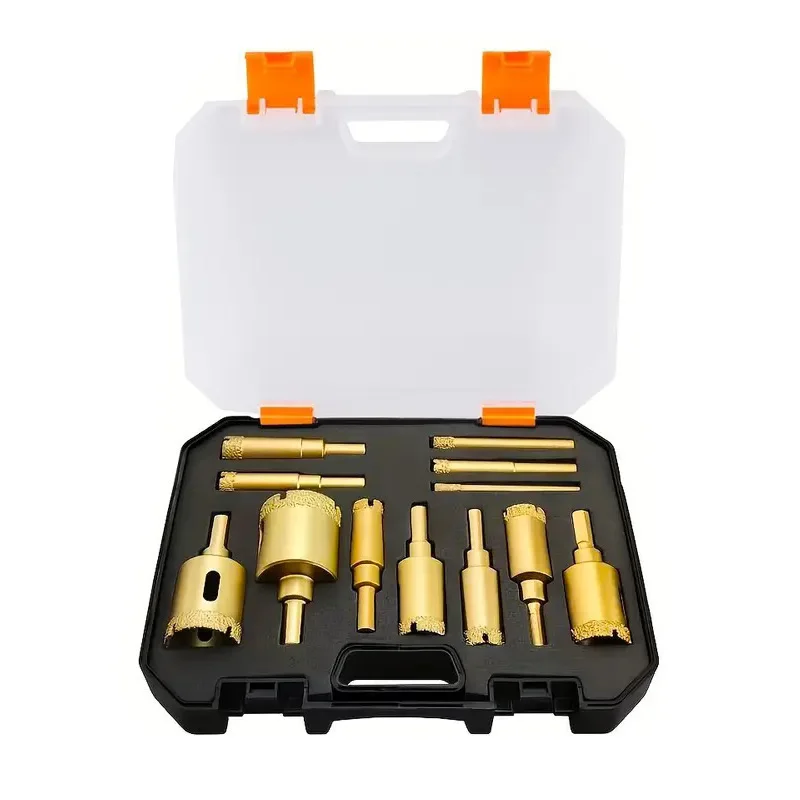 12Pcs 6-35mm Diamond Coated Hollow Drill Bit, Hole Saw Kit, Suitable For Glass, Marble, Granite, Ceramic Tiles
