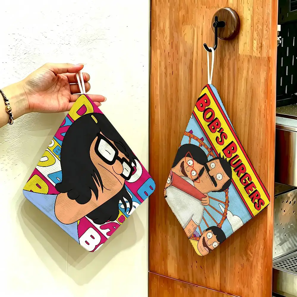 Cartoon B-Bobs Anime BurgersES Polyester Cotton Hand Wiping Towel with Hanging Loop, Lightweight for Home and Commercial Use