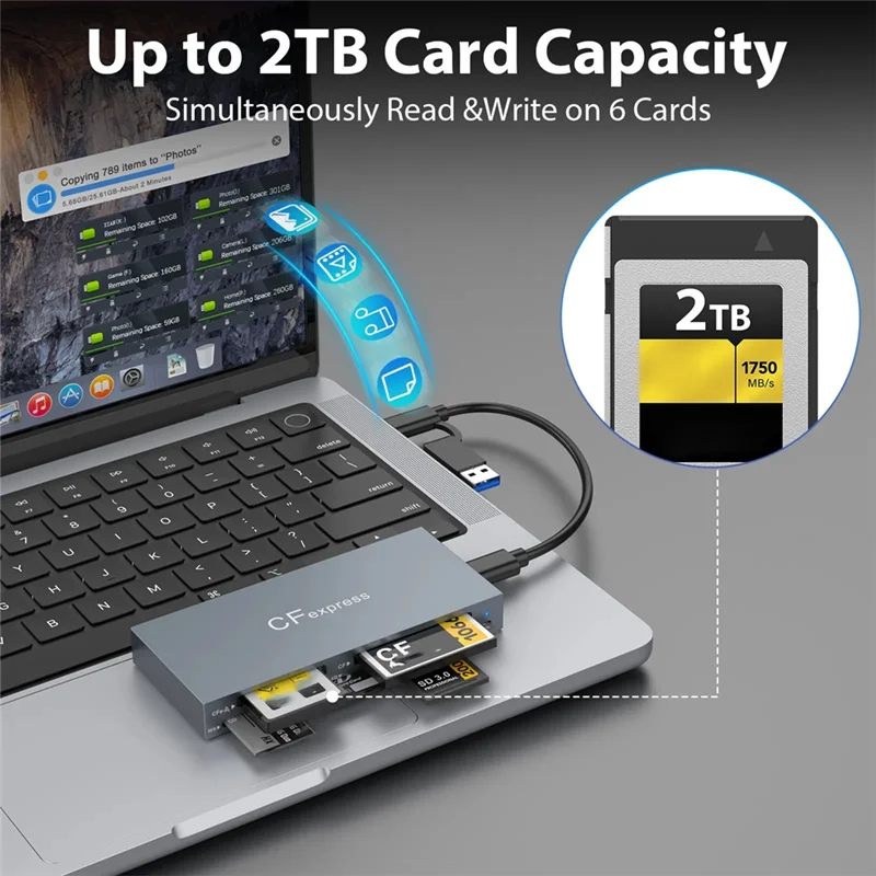 

CJSD-New 6-In-1 Cfexpress Type A Card Reader USB3.2 Multi-Card Simultaneous Reading 10Gbps SD/TF/CF/XD/MS/Cfe-A Card Reader
