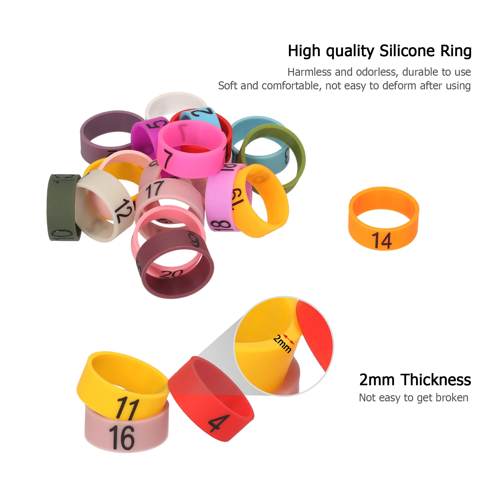 20 PCS Microphone Colored ID Rings Number 1 to 20 Multicolor Soft Silicone Ring for Distinguishing Different Microphones (Random