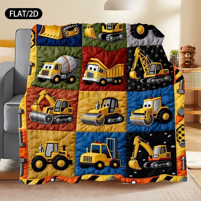 VIKAMA – couverture en flanelle imprimée avec camion de construction, douce et chaude, pour canapé, chambre à coucher, bureau, camping, voyage, chambre d'enfant, décoration de la maison, cadeau