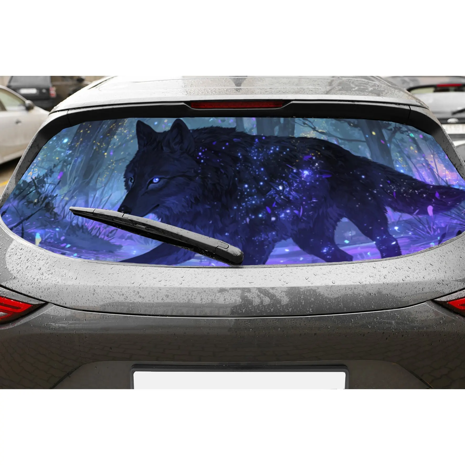 

Wolf in Starlight Art PVC Perforated Car Vinyl Wraps, Durable Car Rear Windshield Sticker, Waterproof Car Rear Window Decal, Pri