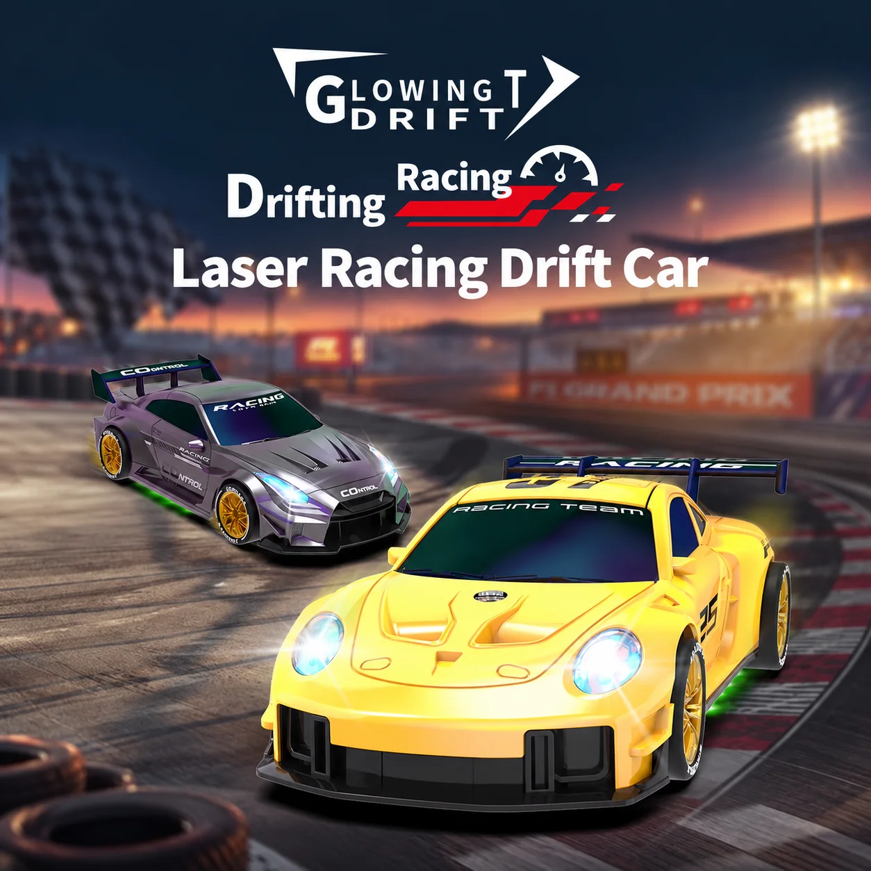 1/24 Scale 4WD RC Drift Car, 2.4G Remote Control Racing Car with LED Lights, Replaceable Tires, Competition Toy Gift  20KM/h