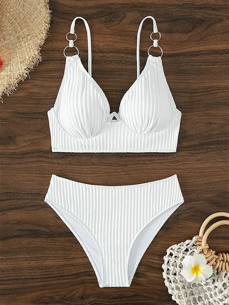 2023 Sexy Ribbed High Waist Swimsuit Women Push Up Bikini Set Swimwear Female Swim Bathing Suits Summer Beach Wear