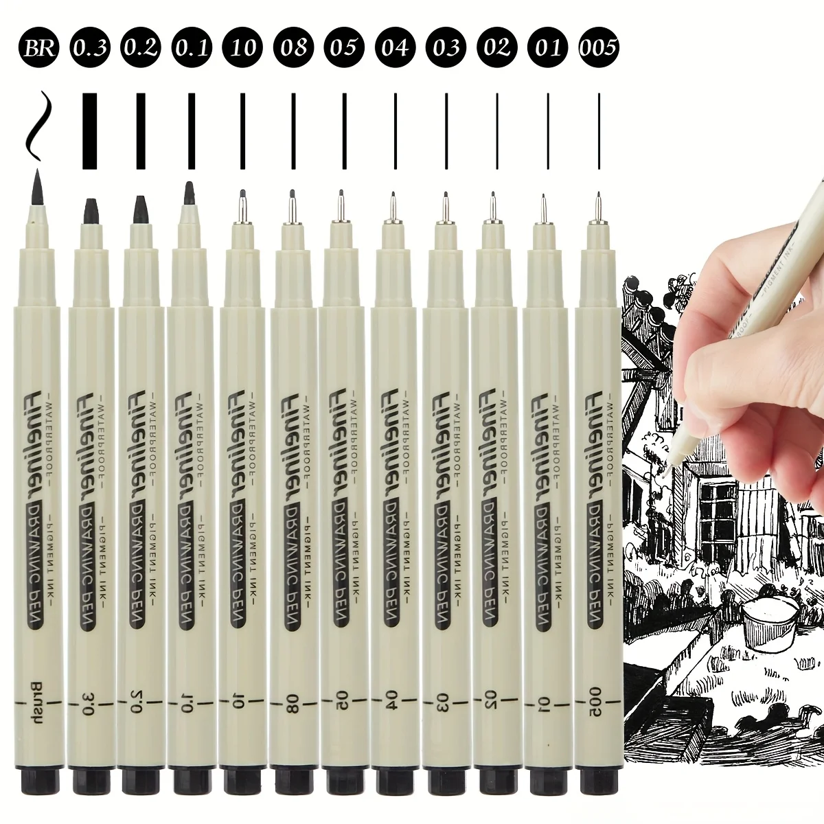 Juego de 12 Rotuladores de Tinta Micron, Set de Papelería para Dibujo, Suministros de Arte, Rotulador de Pigmento, 12 Puntas, Rotulador de Aguja para Dibujo