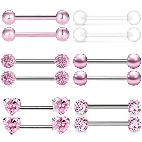 6Pair Crystal Nipple Piercing Jewelry Set For Women Heart Cz Nipple Barbells Bulk Glitter Nipple Rings Pack Piercing Pezon Lote