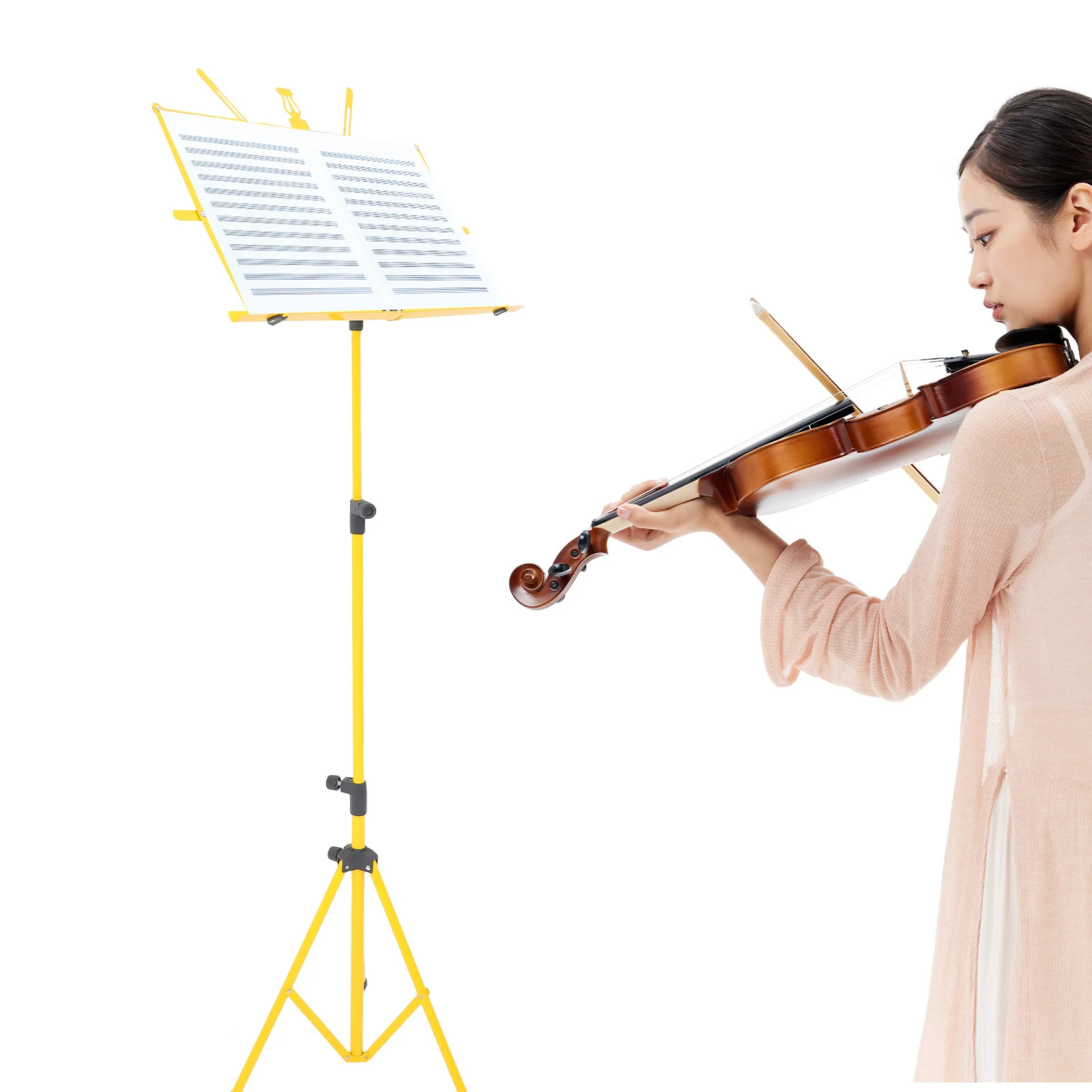

Yellow Folding Metal Music Stand Holder Adjustable Height Multi-Angle for Carrying Music Sheets Guitar Accessories