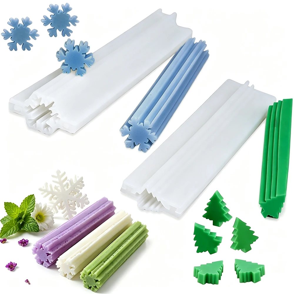 Set of 2 Christmas Tube Silicone Soap Mold Tree and Snowflake Shaped Long & Short Tube Mold for Handmade Embed Soaps Making Tool