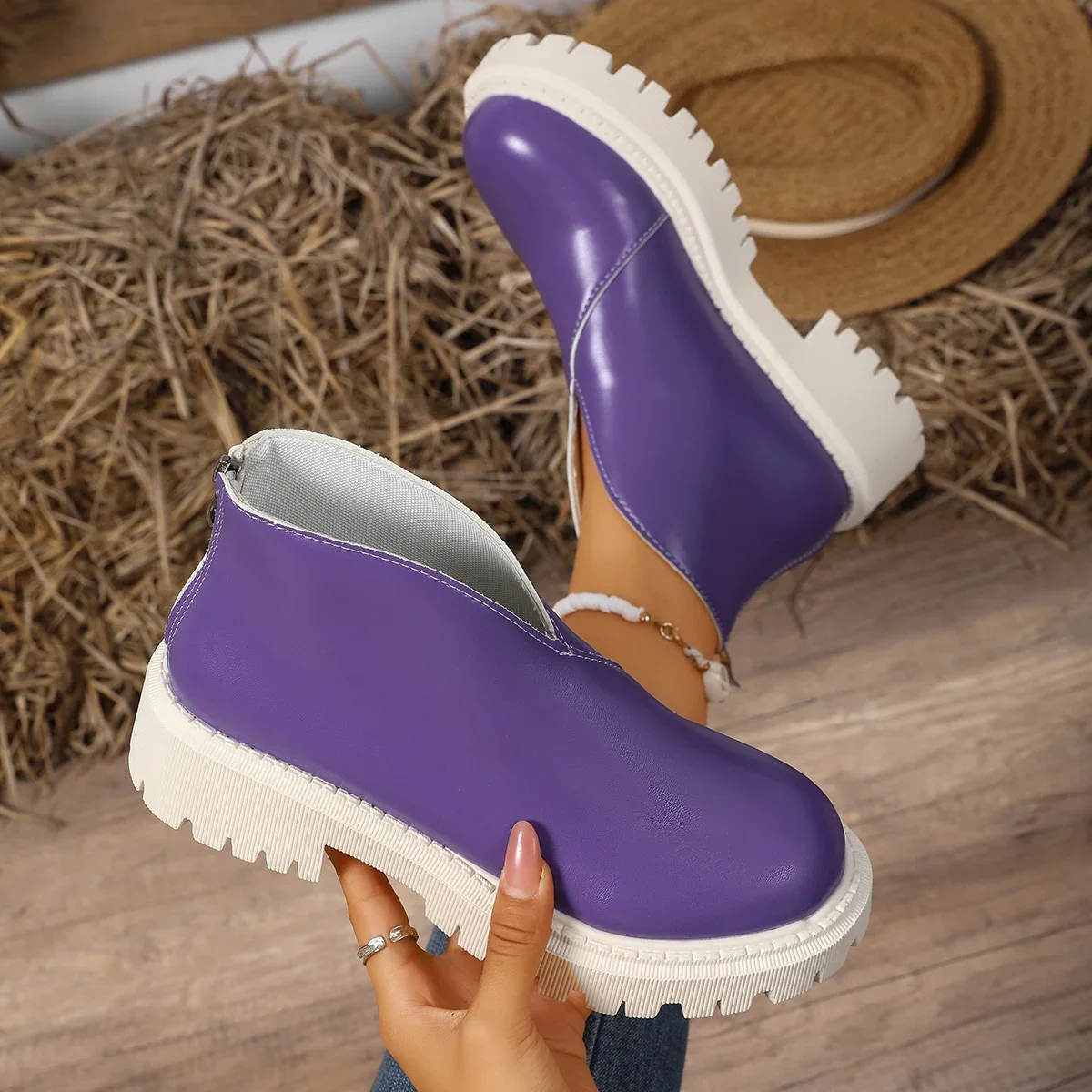 Winter-Damenstiefel mit mittelhohem Absatz, rutschfester Sohle und Reißverschluss hinten, modische High-Top-Schuhe, bequeme Outdoor-Sportschuhe. – Detail 37