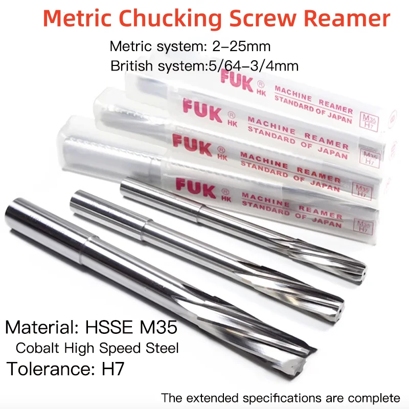 1pcs Japan FUK-HK HSSE M35 H7 Metric Chucking Screw Reamer Square Head Reamer 2 3 4 5 6 7 8 9 10- 25mm Machine Reamer