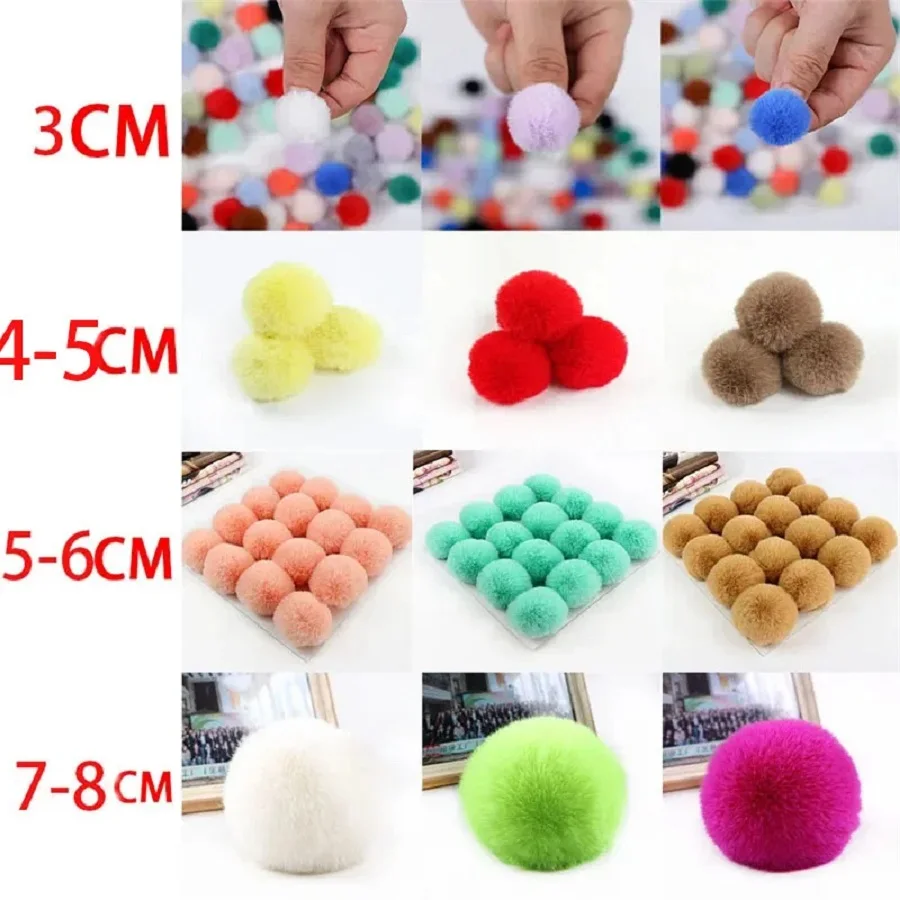 DIY 5cm Pompom Ball Artificial Rabbit Hair Ball with Small Elastic Cord for Hats Shoes Bags Scarves Gloves Accessories 5pcs