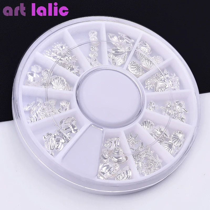 Nail Art Ocean Tema Metallo 3D Borchie Perline Mare Stella marina Conchiglia Gioielli per la decorazione di punte per unghie fai da te