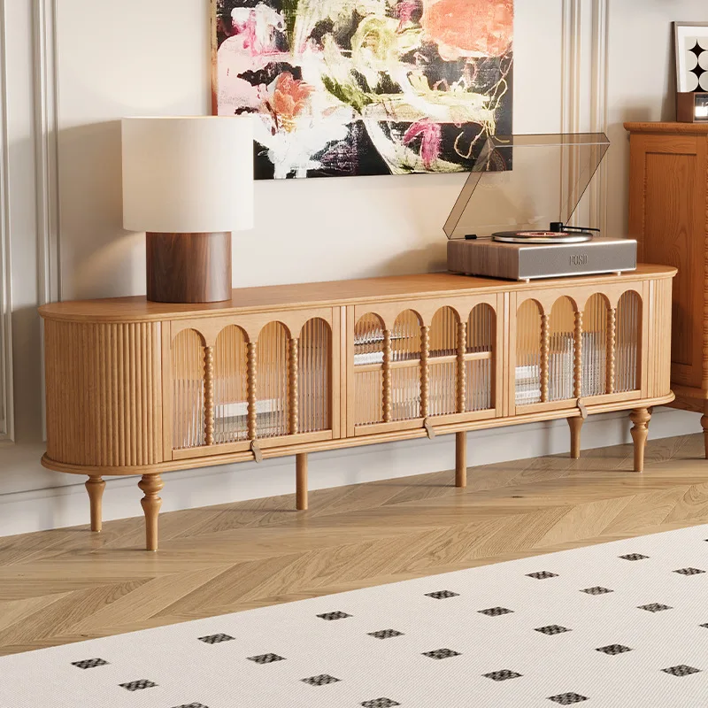 

Cream wind all solid wood TV cabinet French TV cabinet coffee table combination living room household floor cabinet log