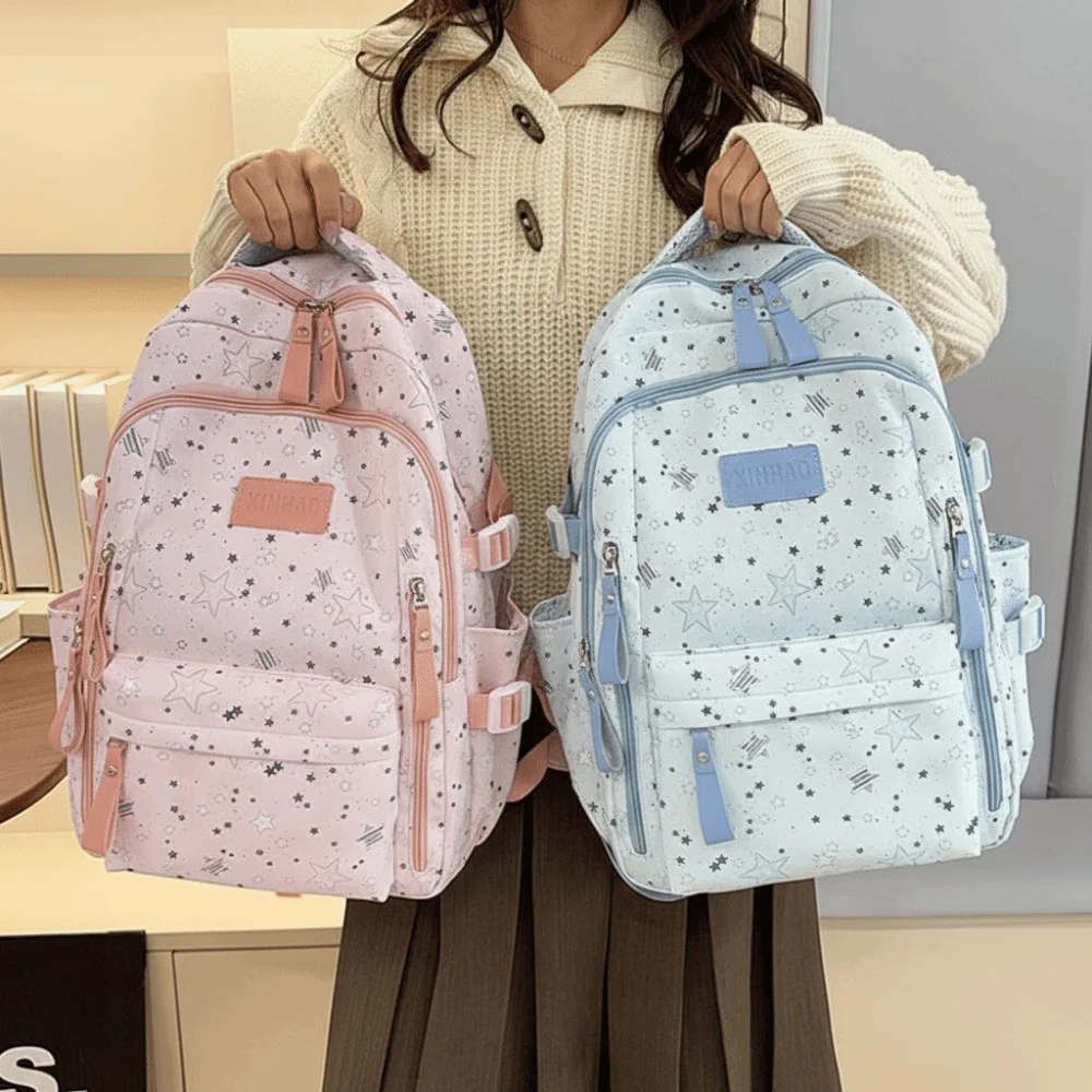 Simple Print Star Backpack Large Capacity Lightweight Nylon Backpack Korean Style Cloth Students School Bag Travel