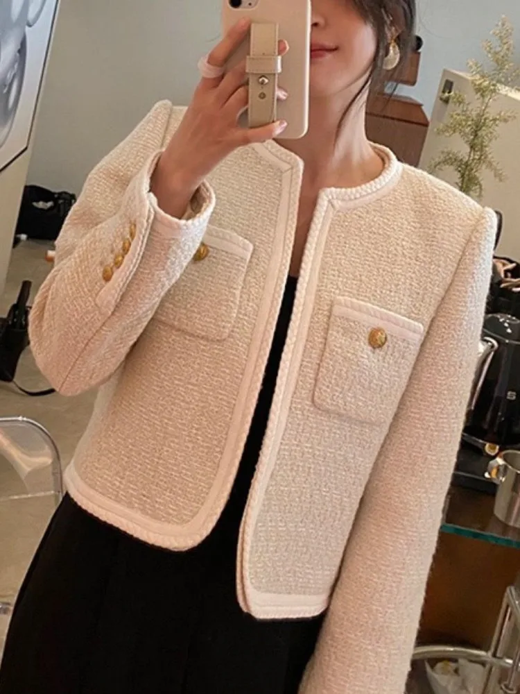 2024 autumn winter New French Design Fashion Sweet Tweed Jacket Women Luxury Woolen Short Coats Outwear Casacos chaqueta mujer