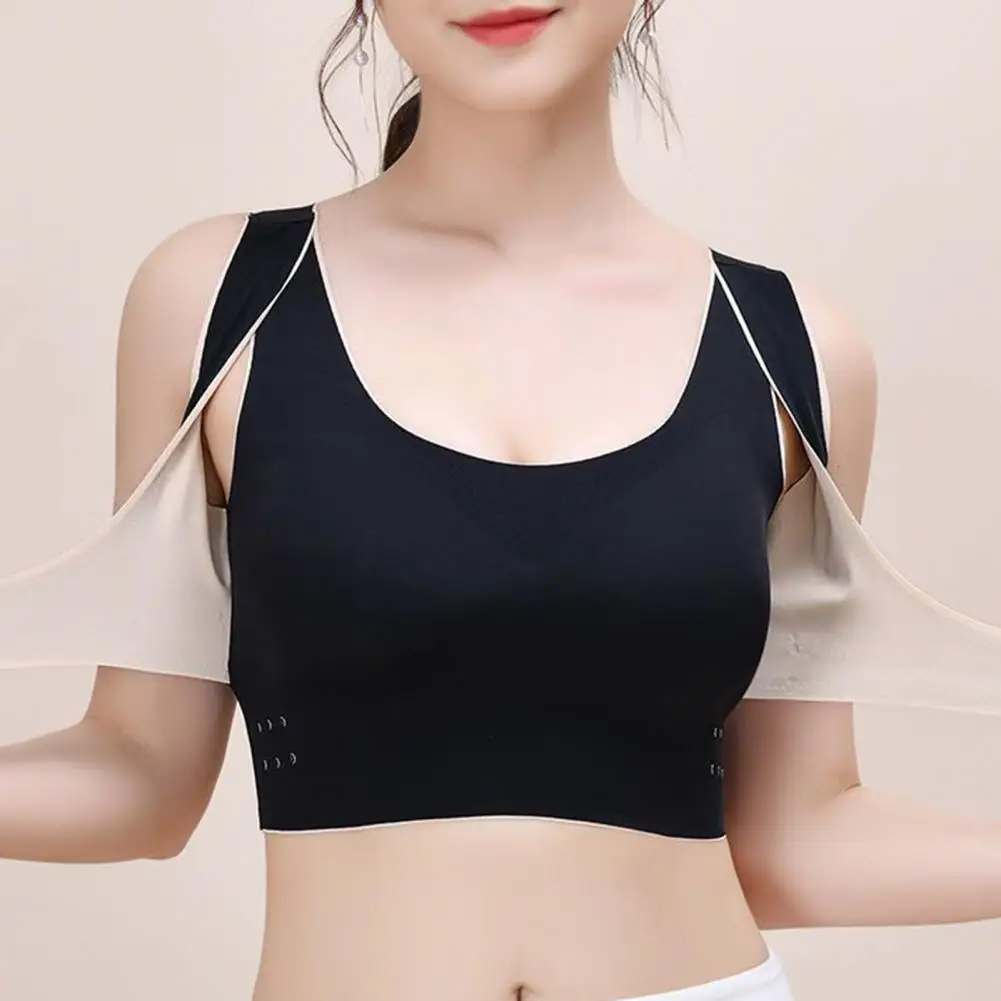 Women Bra Shockproof Back Correction Elastic Push-up Bra Anti-snagging Cross Strap Closure Padded Wireless Lady Sport Bra