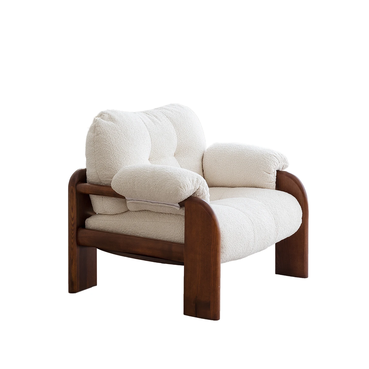 #¥Retro Designer Single Sofa Chair Middle Ancient Style Ash Wood for Homestay Leisure Solid Wood Living Room Furniture