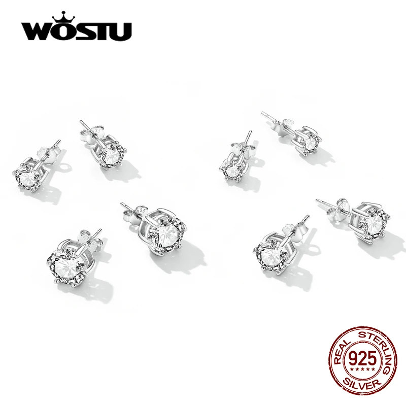 WOSTU 925 Sterling Silver Dazzling CZ Zircon Stud Earrings For Women Girl Girlfriend Daily Jewelry Gift CTE166