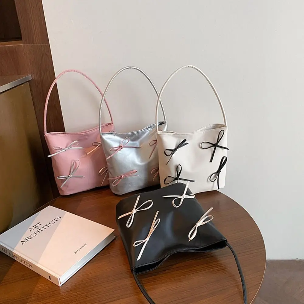 

Trendy Elegant Bow Bucket Bag Y2k Sweet Casual Bow Square Bag PU Leather Leisure Women's Handbag Girls